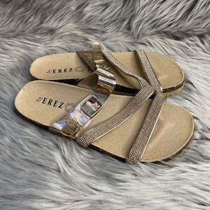 5 for $25🔥Erez Slip-On Flat Sandals with Metallic Glitter‎ Straps Size 8
